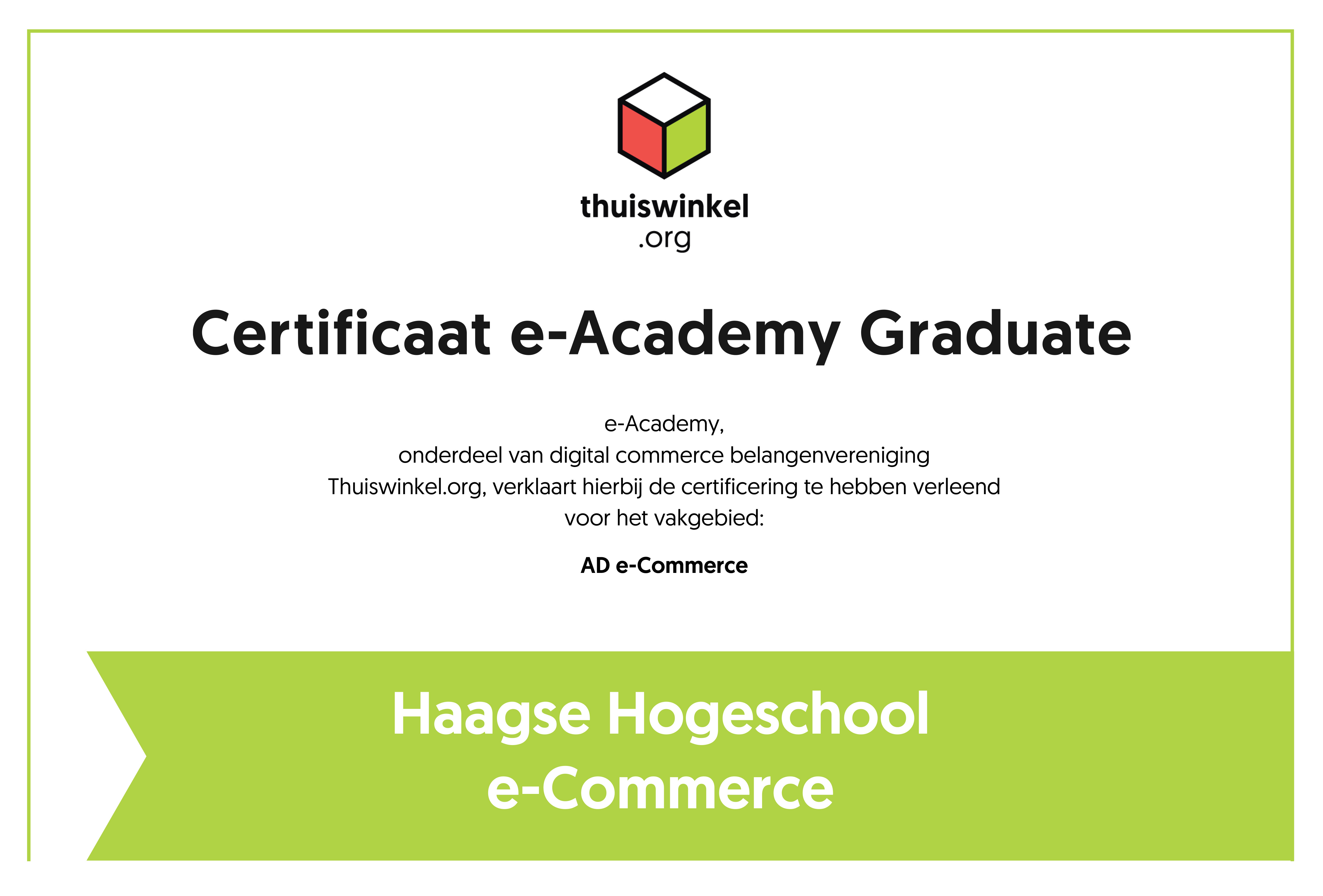 Thuiswinkel e-Academy erkenning E-commerce