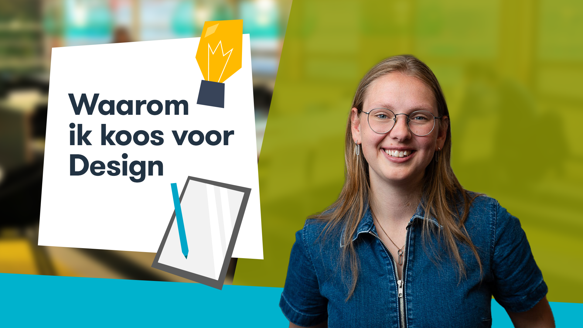 Student Renee naast tekst "waarom ik koos voor Design"